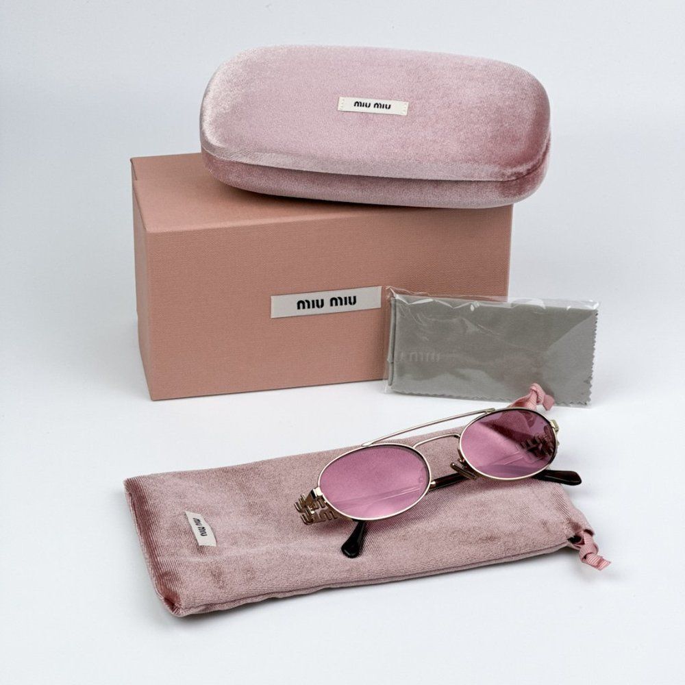 NEW Miu Miu MU54ZS ZVN50D Pale Gold Pink Mirror Silver Pilot Unisex Sunglasses - Picture 11 of 11